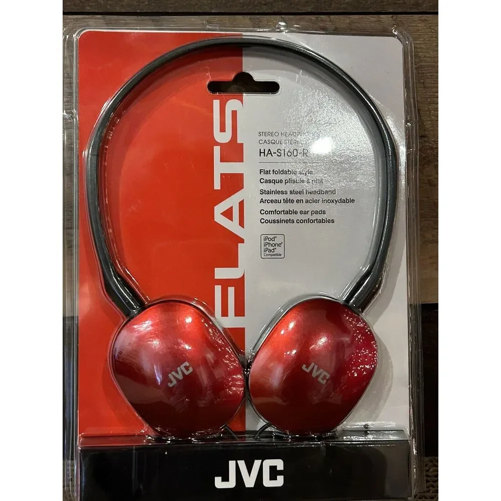 Brand New‎ JVC HA-S160R Flat & Foldable Lightweight On-Ear Stereo Headphones RED